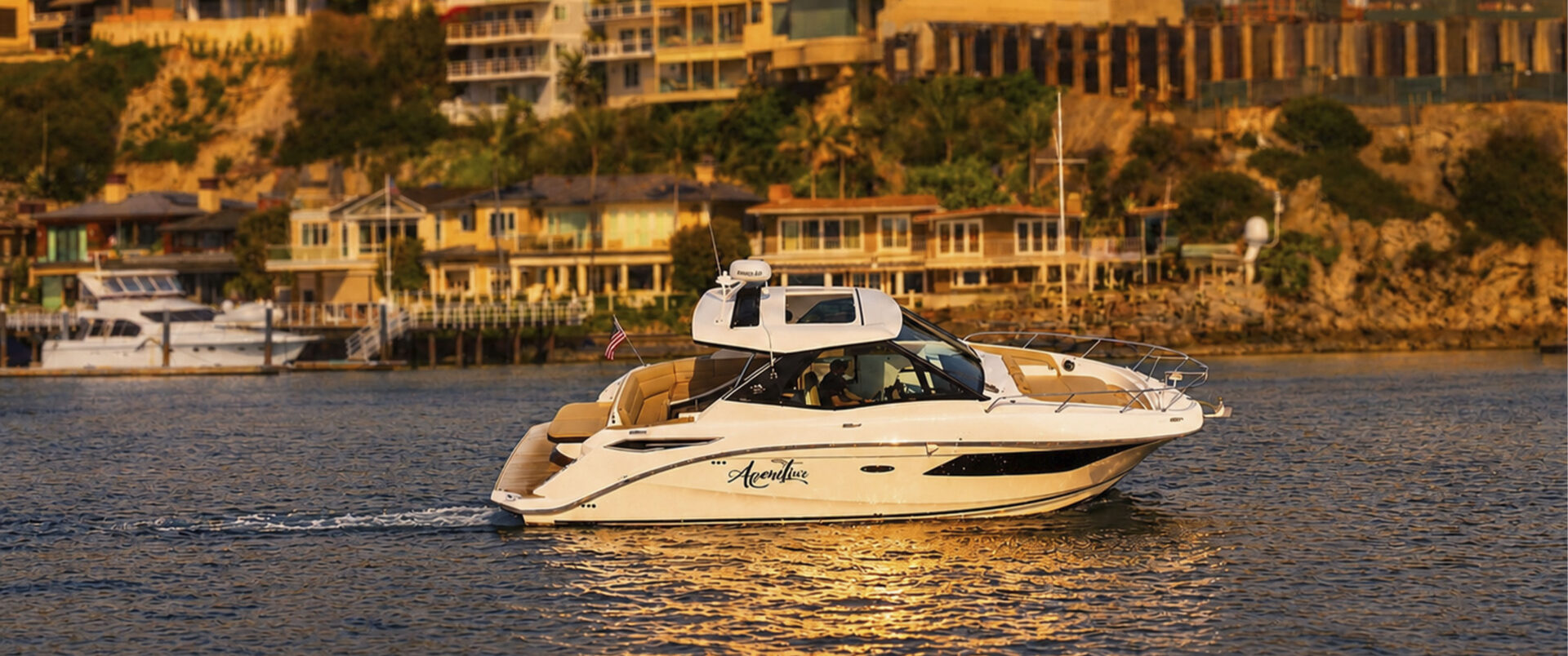 A yacht in the ocean at Newport Beach